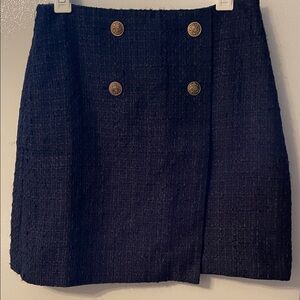 LOFT Size 4 Deep Navy Tweed Mini‎ Skirt with Gold Buttons